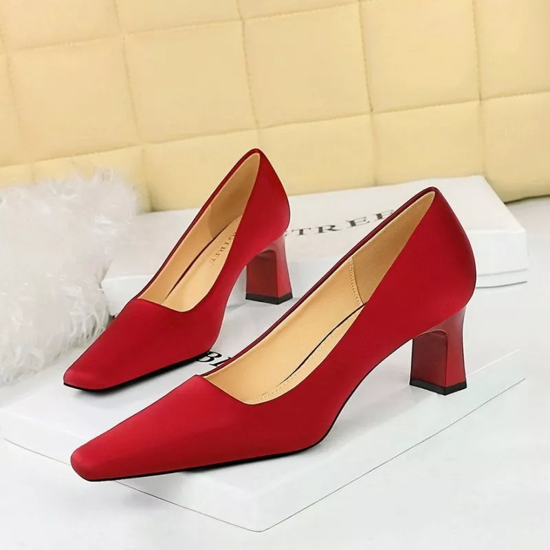 Decolte Scarpe Donna cm Rosso Raso Eleganti Pelle Sintetica