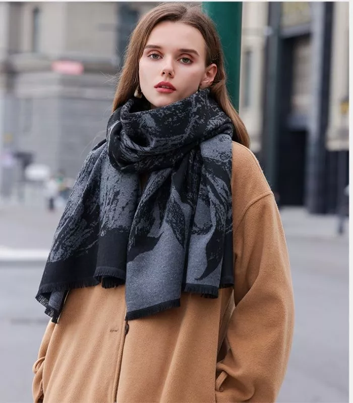 Sciarpa nera donna grande sciarpone da ragazza scialle coprispalle invernale cal