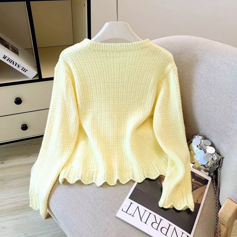 Cardigan Donna Girocollo Maglia Sottile Con Decorazione Floreale WCJY0