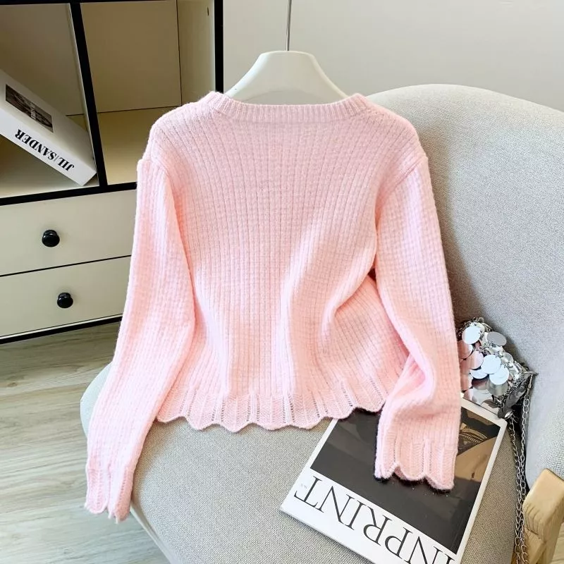 Cardigan Donna Girocollo Maglia Sottile Con Decorazione Floreale WCJY0