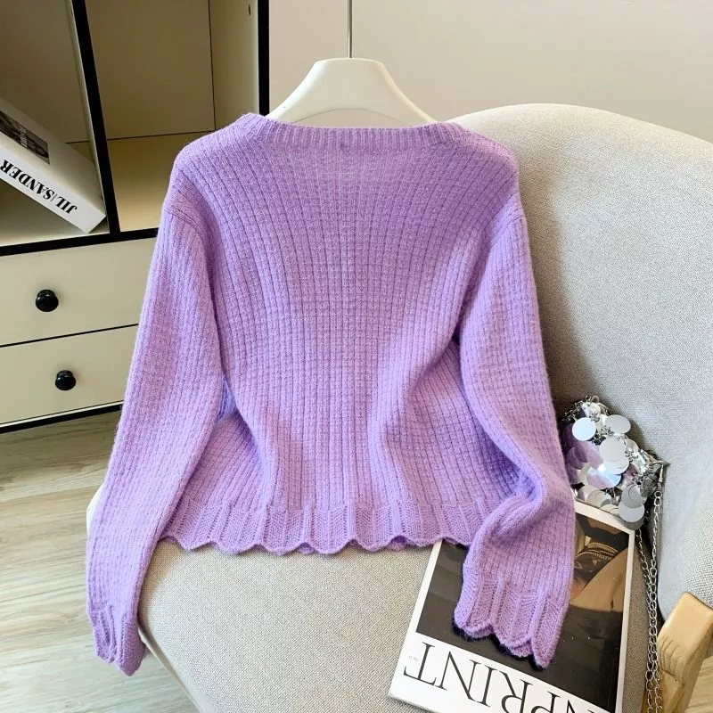 Cardigan Donna Girocollo Maglia Sottile Con Decorazione Floreale WCJY0