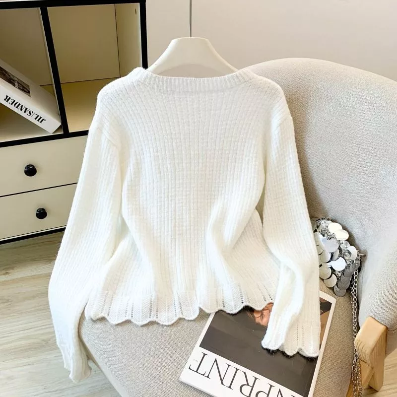 Cardigan Donna Girocollo Maglia Sottile Con Decorazione Floreale WCJY0