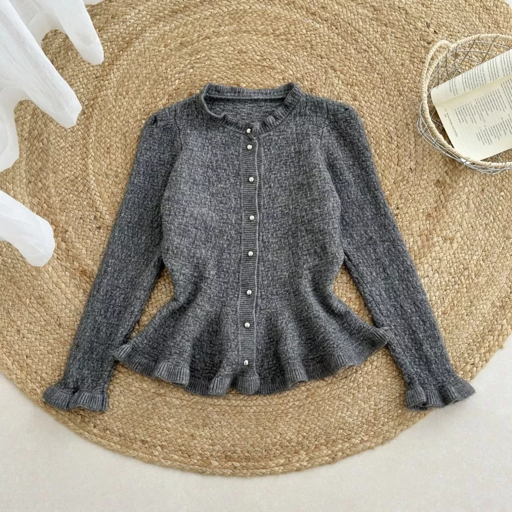 Cardigan Donna Taglia Unica Linea Aderente Con Balze e Bottoni WDFLI