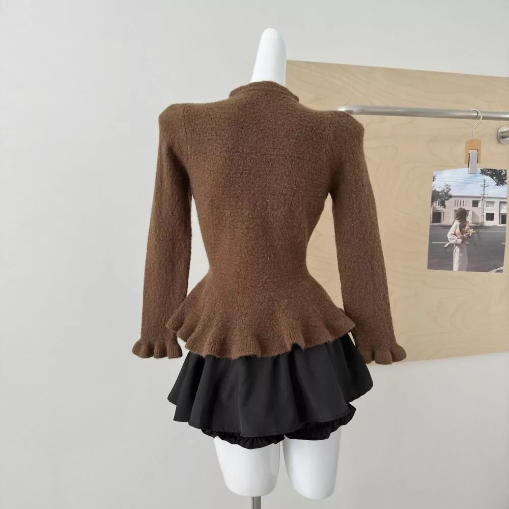 Cardigan Donna Taglia Unica Linea Aderente Con Balze e Bottoni WDFLI