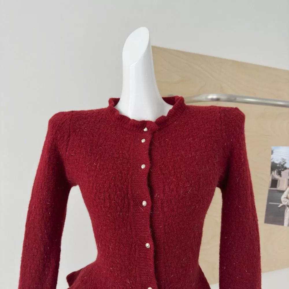Cardigan Donna Taglia Unica Linea Aderente Con Balze e Bottoni WDFLI
