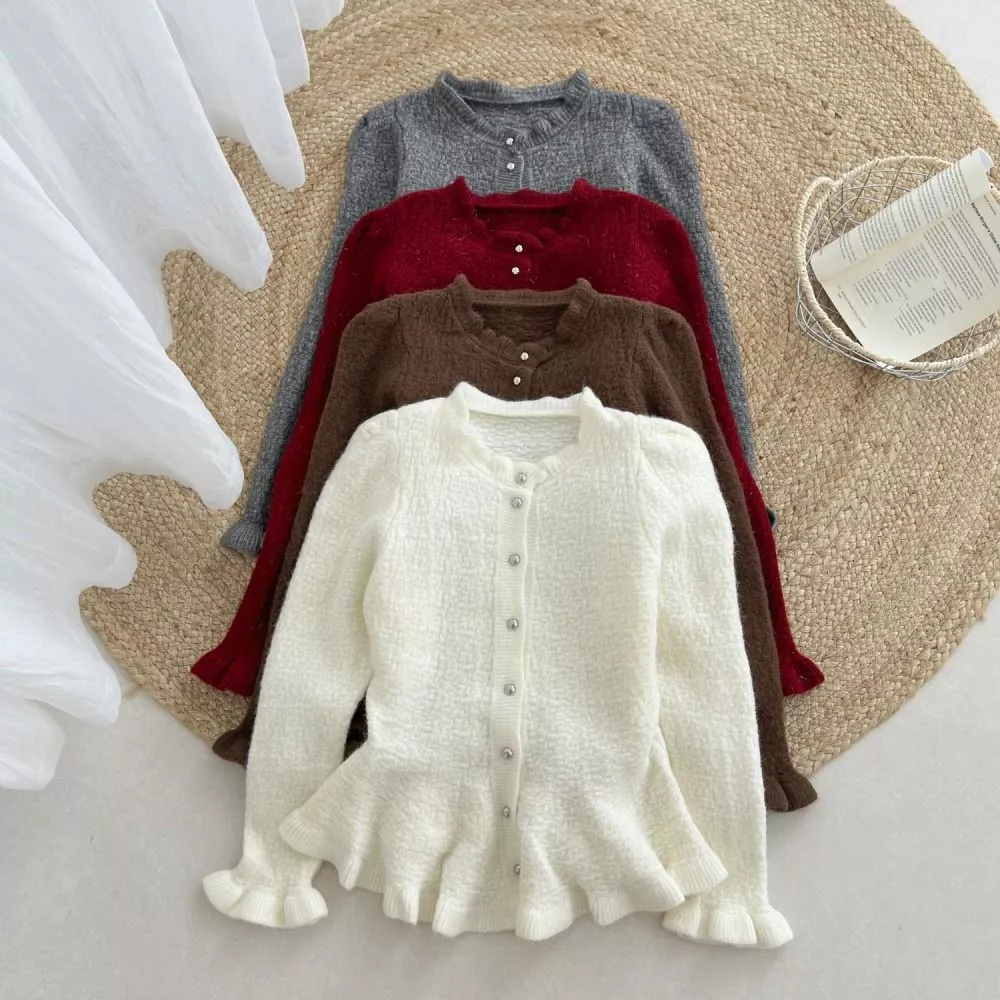 Cardigan Donna Taglia Unica Linea Aderente Con Balze e Bottoni WDFLI