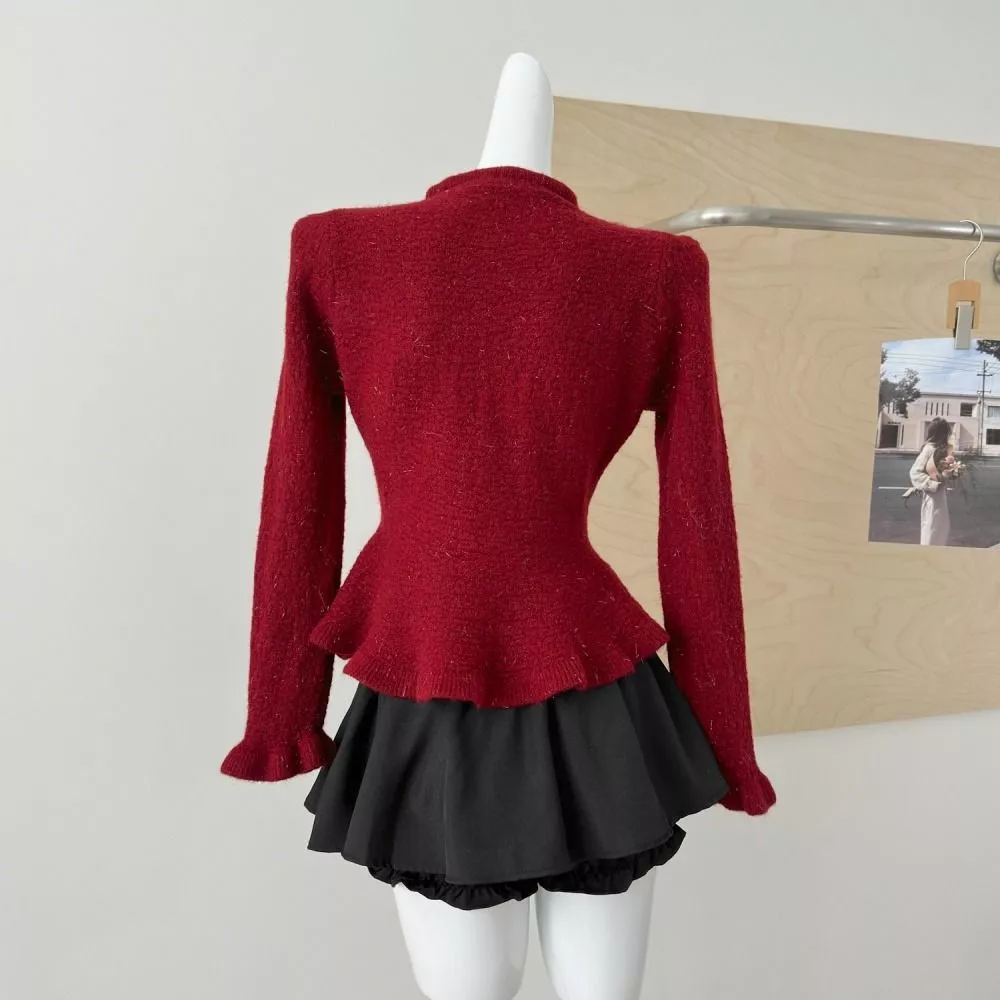 Cardigan Donna Taglia Unica Linea Aderente Con Balze e Bottoni WDFLI