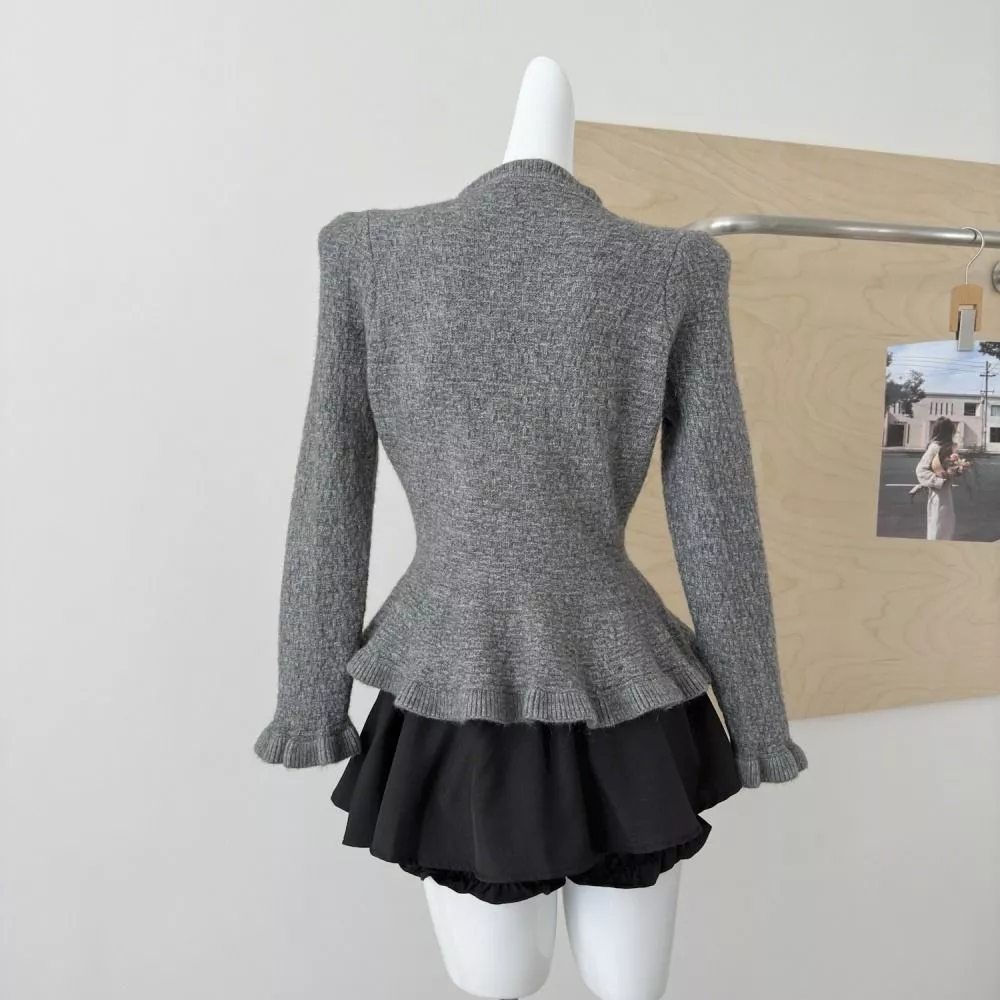 Cardigan Donna Taglia Unica Linea Aderente Con Balze e Bottoni WDFLI