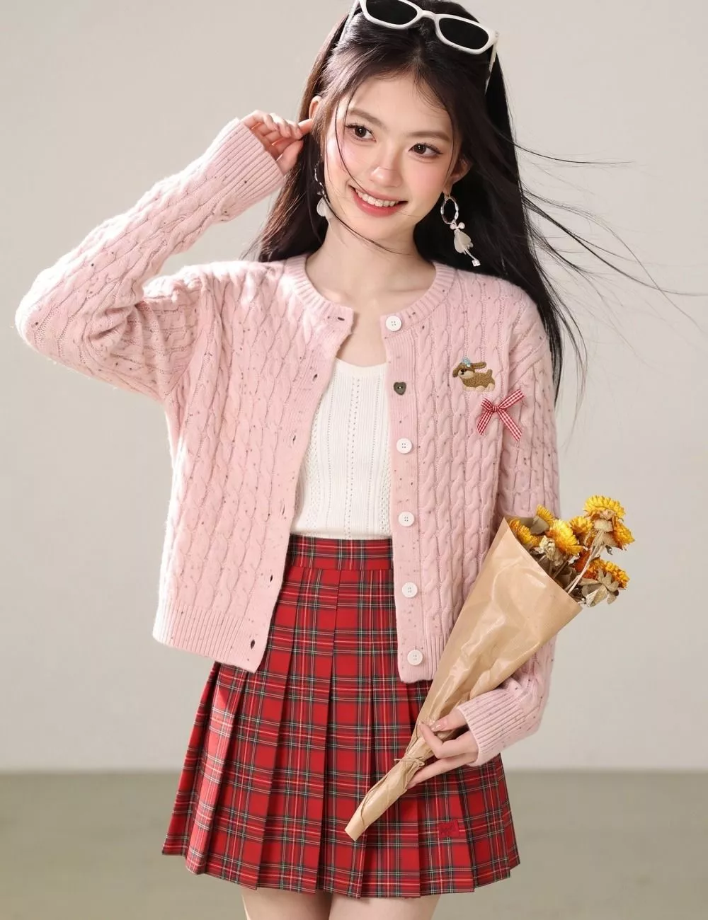 Cardigan Rosa Donna Maglia Lavorata Manica Lunga Taglia Unica T45I4