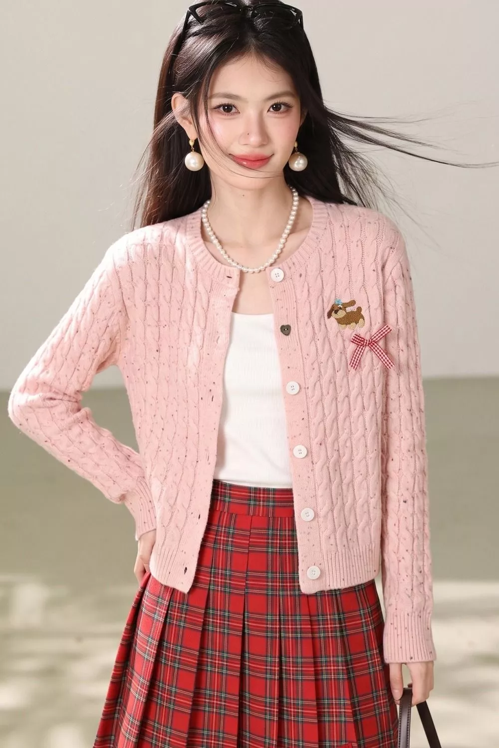 Cardigan Rosa Donna Maglia Lavorata Manica Lunga Taglia Unica T45I4