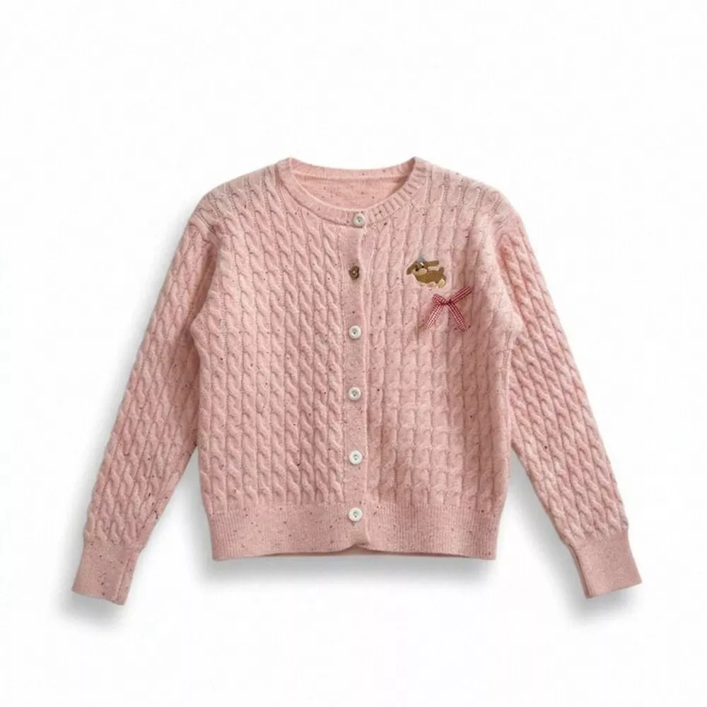 Cardigan Rosa Donna Maglia Lavorata Manica Lunga Taglia Unica T45I4