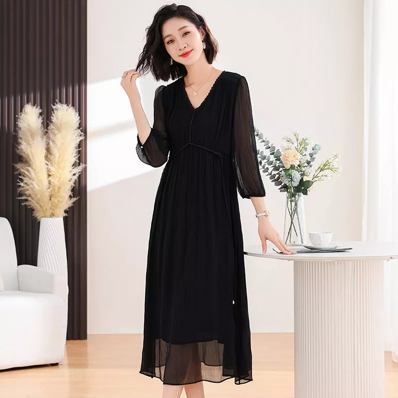 Vestito Abito Lungo Elegante Bohoo Nero Over Chic Raso Morbido GIPSY 03063
