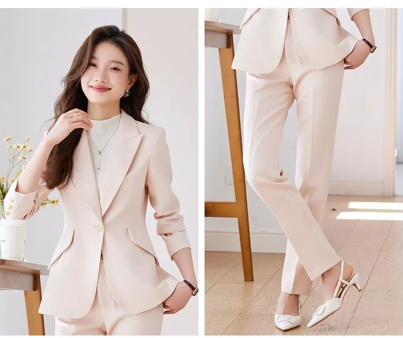beige completo blazer pantalone Abbinare Pantaloni Blazer Pantaloni Beige Donna Tailleur Completo Ufficio  Outfit Set Outfit Giacca Blazer Beige