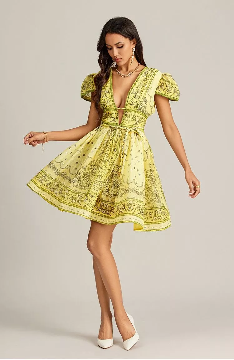 Vestito Abito Donna Corto Elegante Giallo Colorato Morbido Raso GIPSY 06869