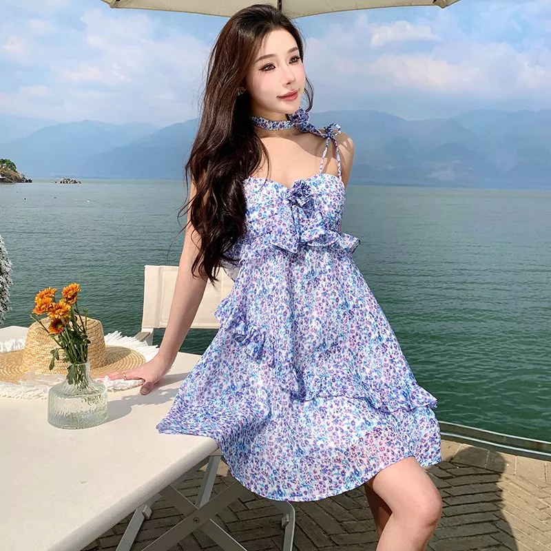 Vestito Elegante Abito A Fiori Corto Abito Corto Con Cintura