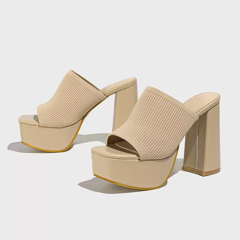 Sandali Sabot cm Beige Plateau Platform Eleganti Moda Pelle