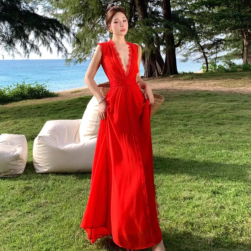 Vestito raso rosso hotsell