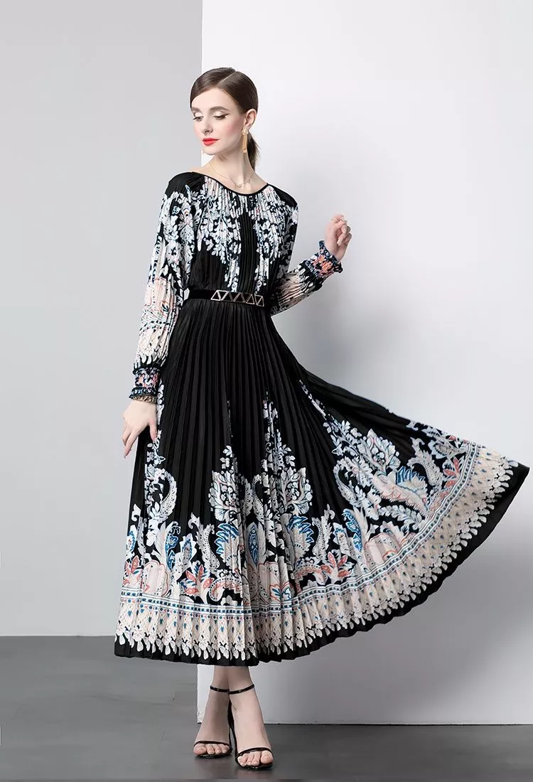 Vestito Abito Lungo Scamiciato Bohoo Morbido Nero Colorato Cintura GIPSY 13369