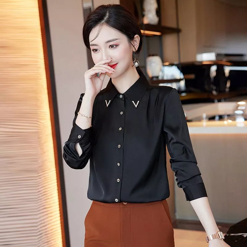 Blusa Camicia Di Raso Nera Donna Acquista Camicia A Maniche Corte