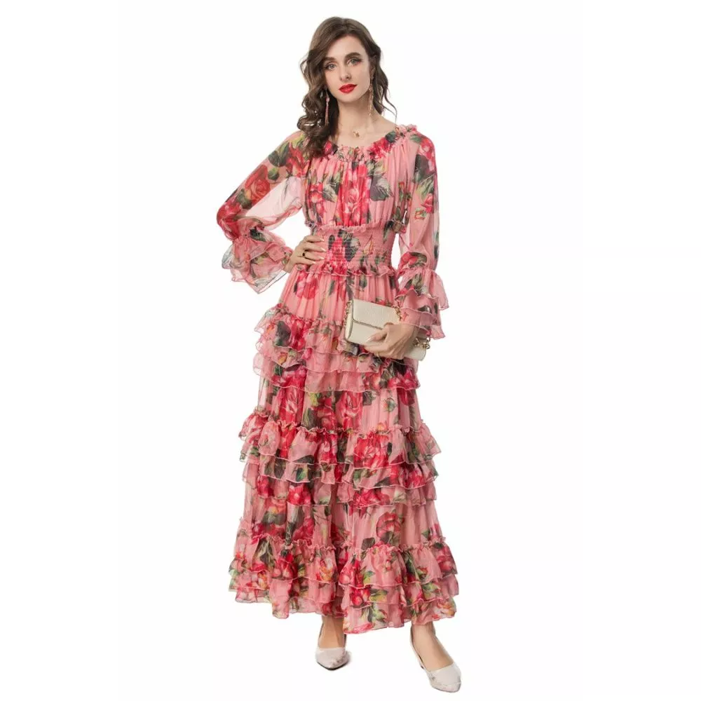 Abito lungo in raso con pizzo Donna, Rosa | TWINSET Milano Abito lungo in raso con pizzo Donna, Rosa | TWINSET Milano