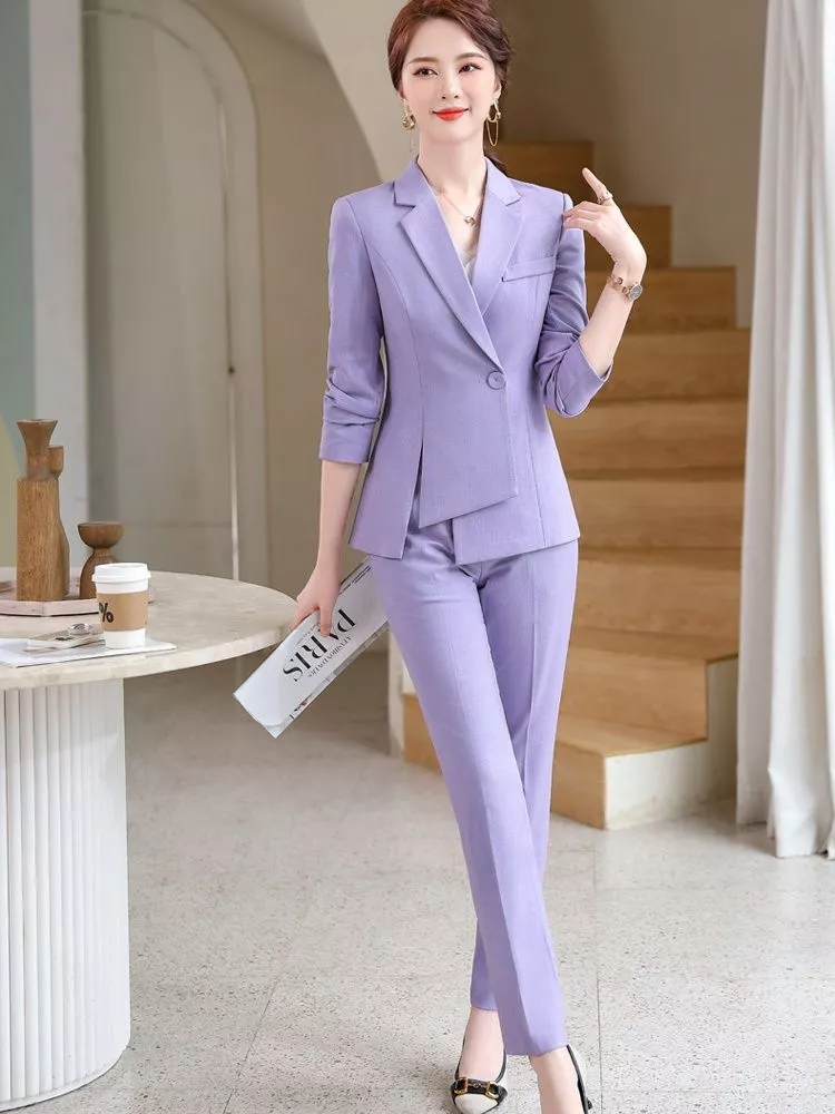 Tailleur Completo Ufficio Donna Outfit Giacca Blazer Rosa Lilla