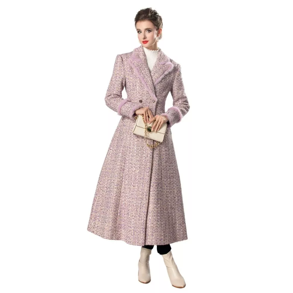 Cappotto Donna Giacca Corto Quadri Tweed Tasche Rosa Elegante - Main Image