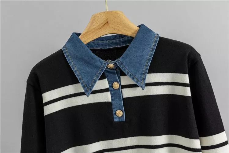 Completo Donna Maglia Girocollo Denim e Pantaloni Larghi Taglia Unica UPUDI