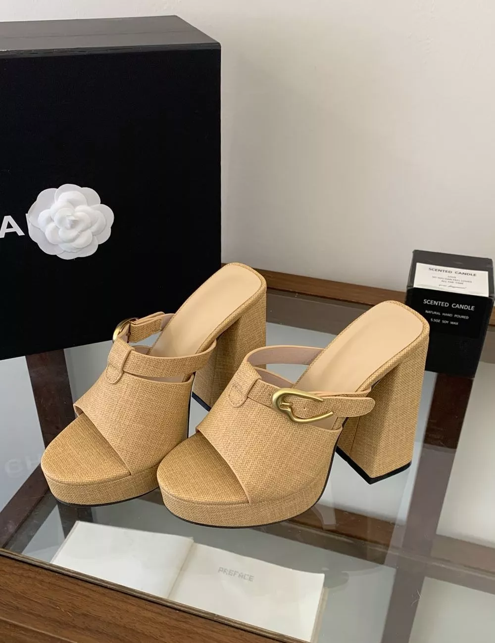 D&eacute;collet&eacute; Donna Sabot Tacco Alto 13 cm con Plateau Sintetico Beige RSD8Q
