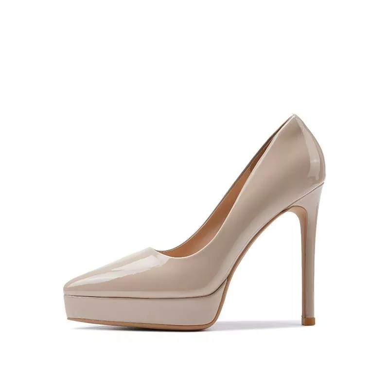 D&eacute;collet&eacute; Donna Tacco 12 Cm Plateau Punta Verniciata Nero Beige Nude X3SZ4