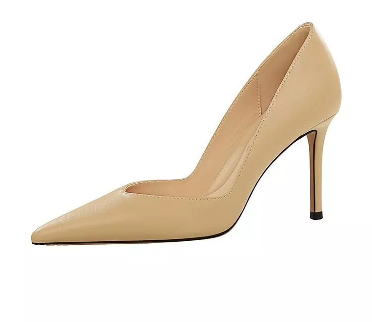 D&eacute;collet&eacute; Donna Tacco 8 Cm A Punta In Sintetico Nero Albicocca Beige I9U8N