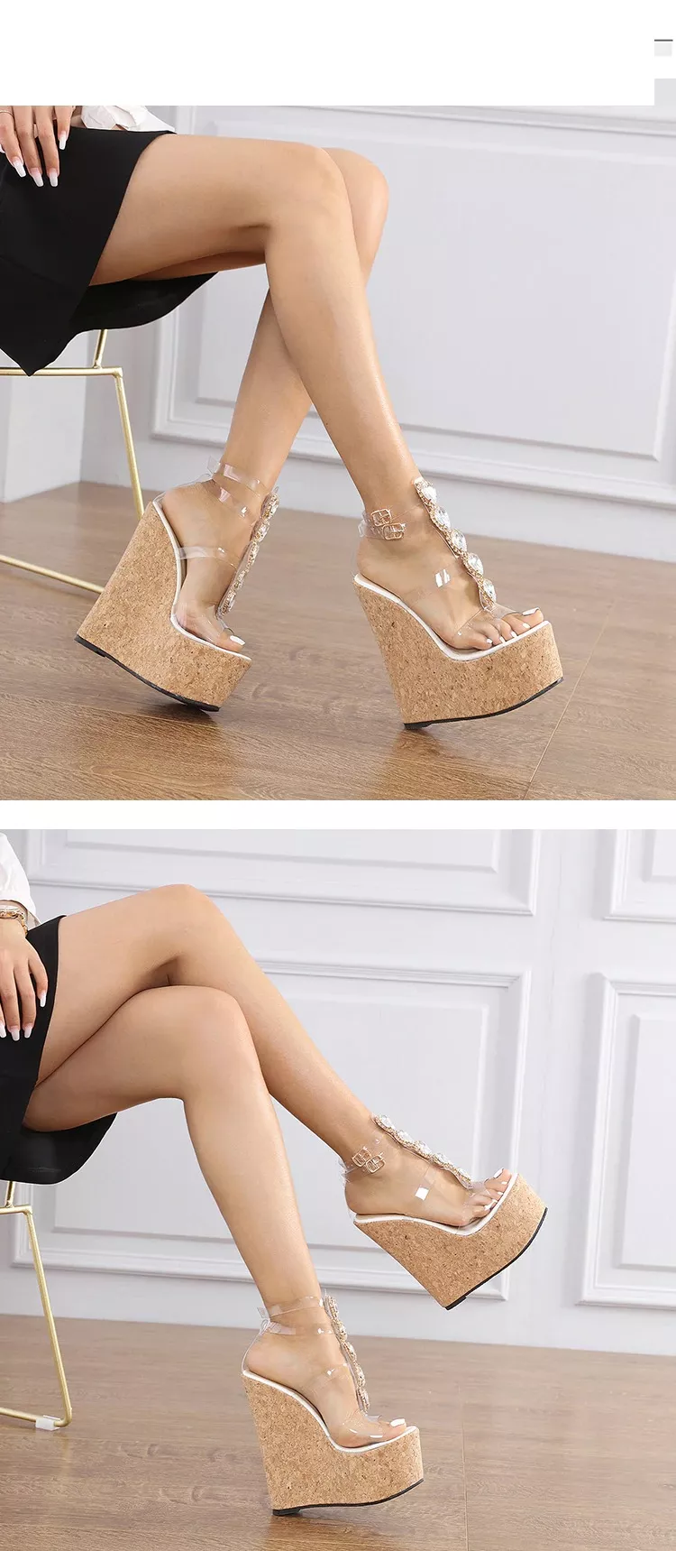 sandali donna zeppa 17 cm Platform plateau beige oro pelle sintetica 927779