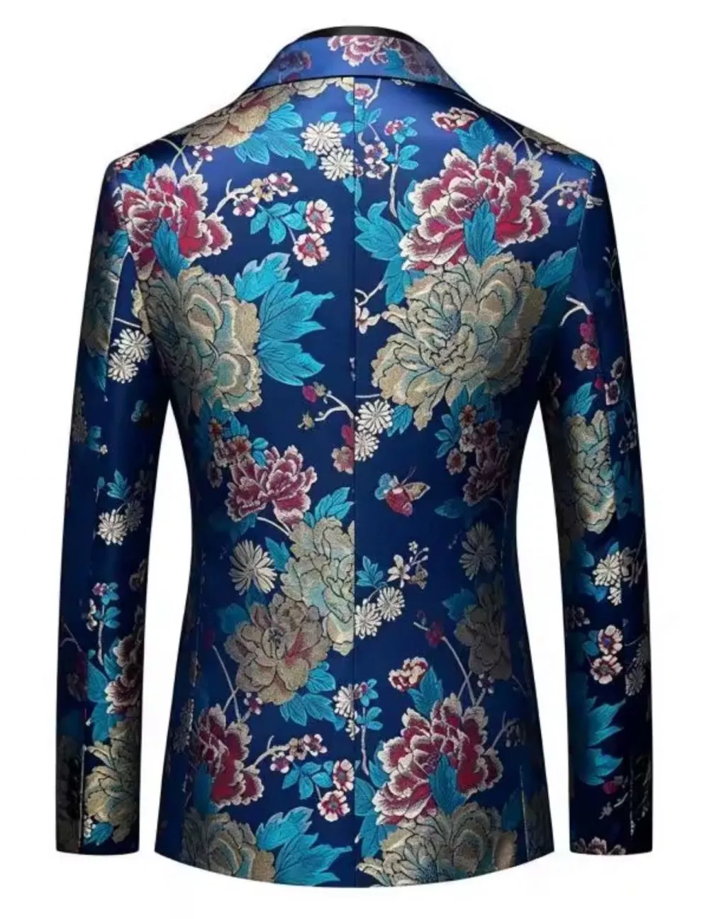 Giacca spezzato uomo blu navy con motivo floreale multicolore vista posteriore