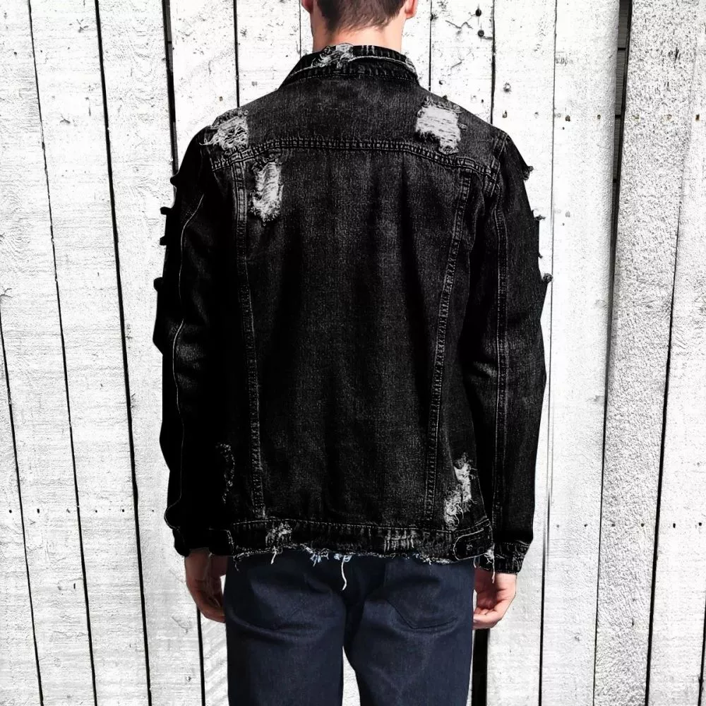 Giubbotto jeans uomo Nero effetto strappato, retro VBRM3