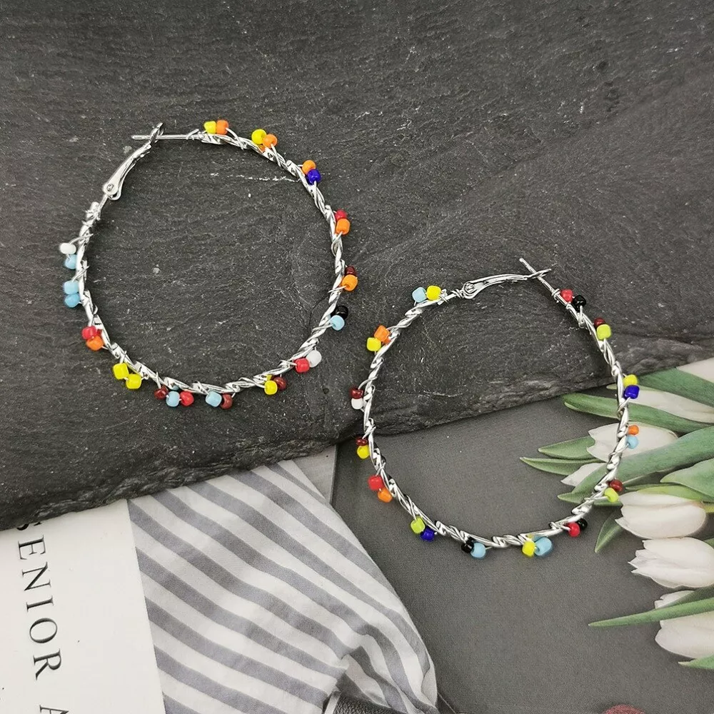 Orecchini Pendenti Colorati A Cerchio Con Perline Arcobaleno – Gioielli Bohemien Per Donne E Ragazze, Leggeri, Stile Etnico, Regalo Originale - 3