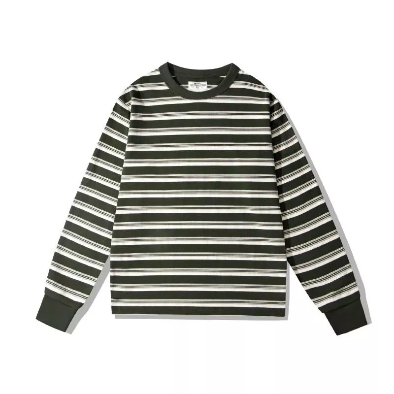 Maglia uomo verde a righe orizzontali bianco e beige, vista frontale