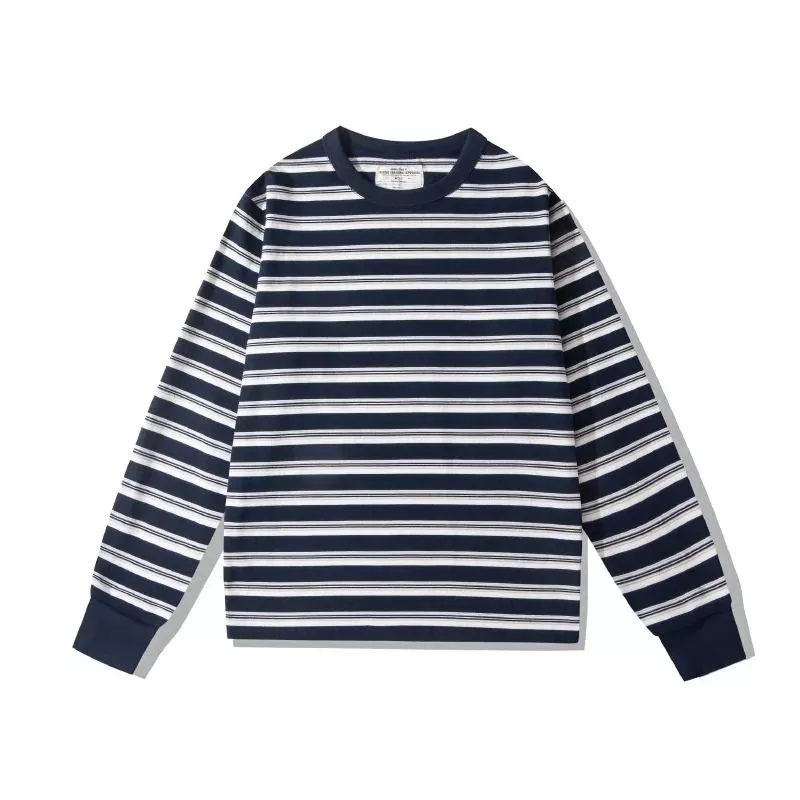Maglia uomo manica lunga a righe vista frontale colore blu navy e bianco