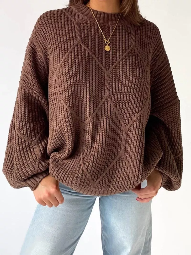 Maglione donna marrone oversize a maglia con maniche ampie