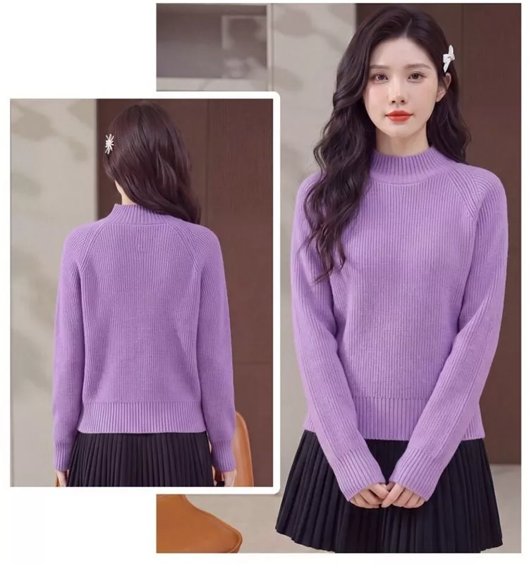 Maglione Donna Rosa in Maglia con Collo Alto Mezzo e Manica Lunga L795C
