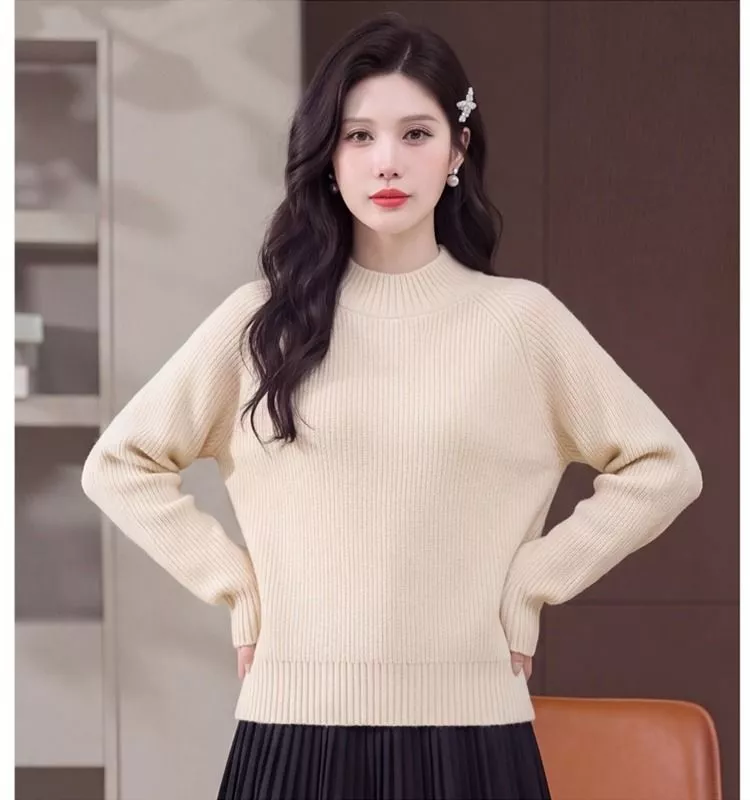 Maglione Donna Rosa in Maglia con Collo Alto Mezzo e Manica Lunga L795C