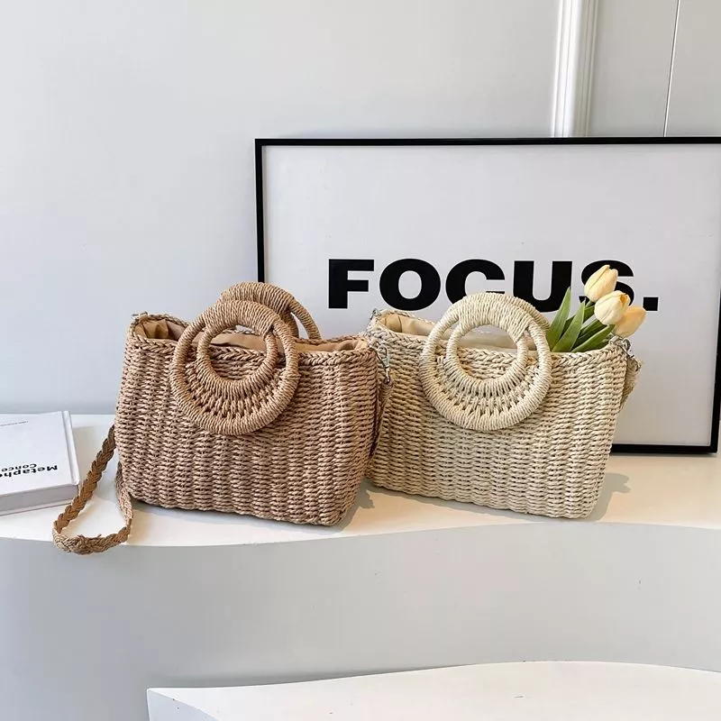 Borsa Donna Tracolla Midollino Paglia Intrecciata Rigida