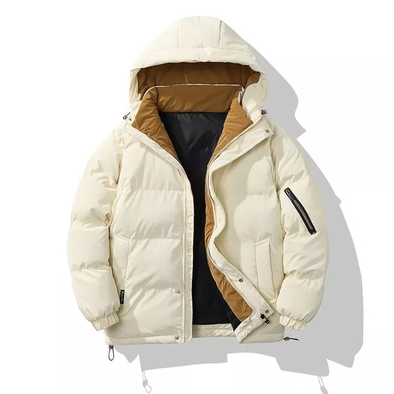 Parka uomo beige con cappuccio aperto