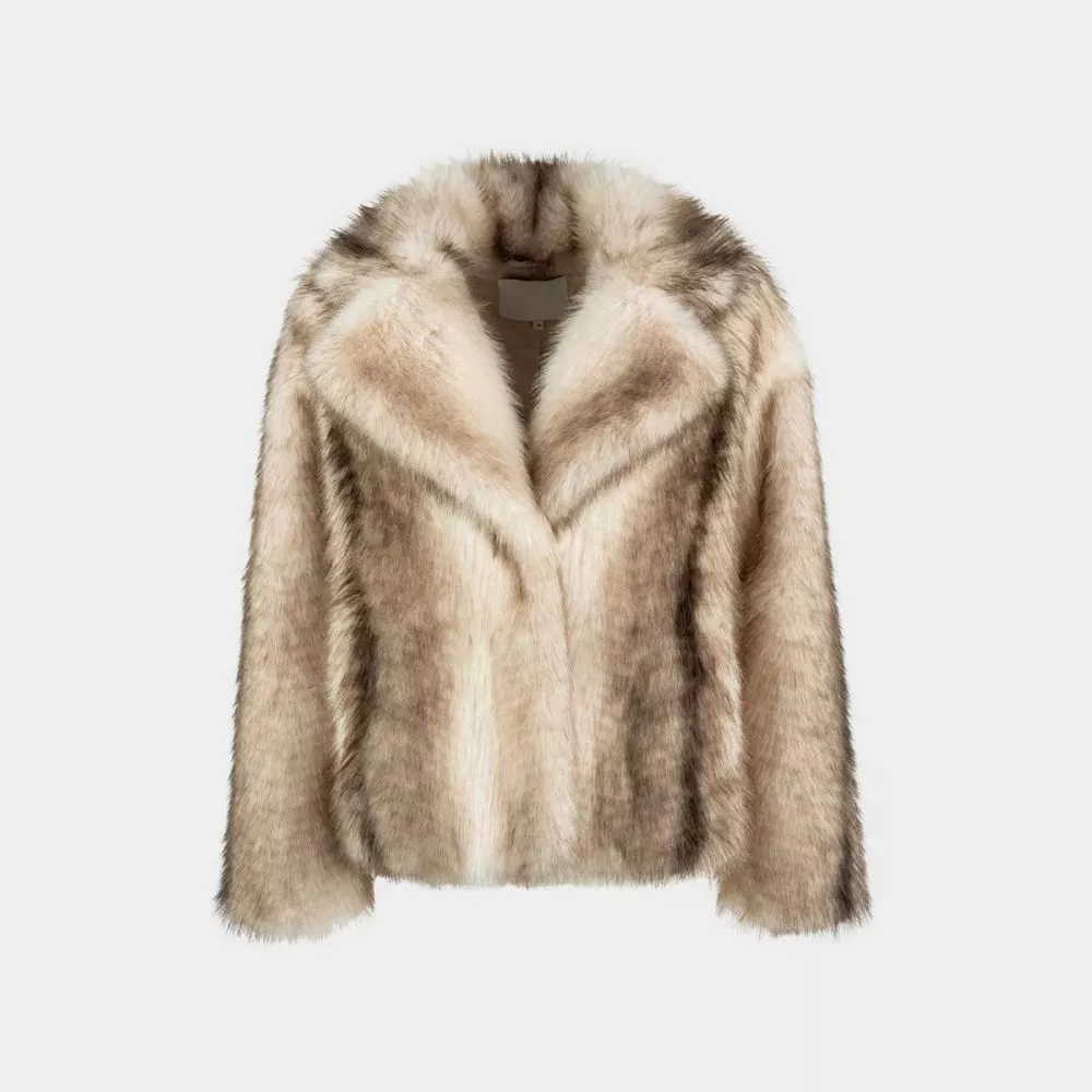 Retro della pelliccia donna ecologica bicolore beige e marrone
