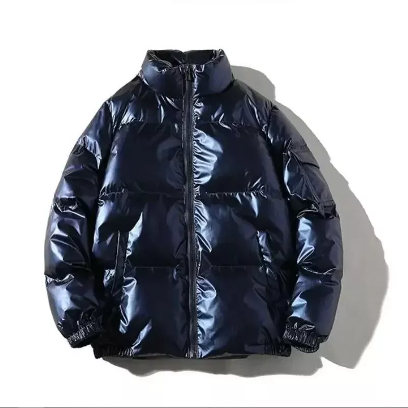 Piumino uomo blu scuro lucido con collo alto senza cappuccio