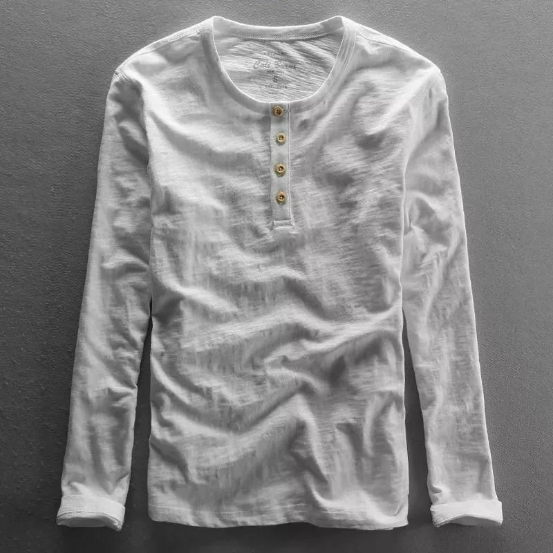 Maglia uomo manica lunga colore bianco con 4 bottoni sul davanti e collo tondo