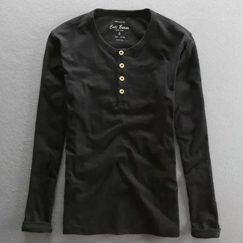Maglia uomo manica lunga colore nero con bottoni e collo tondo