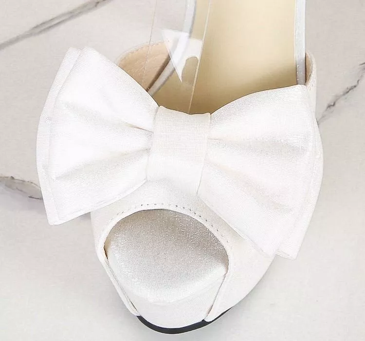 Sandali Donna Nero Bianco Tacco 14 Cm Plateau Eleganti con Fiocco R8VO1