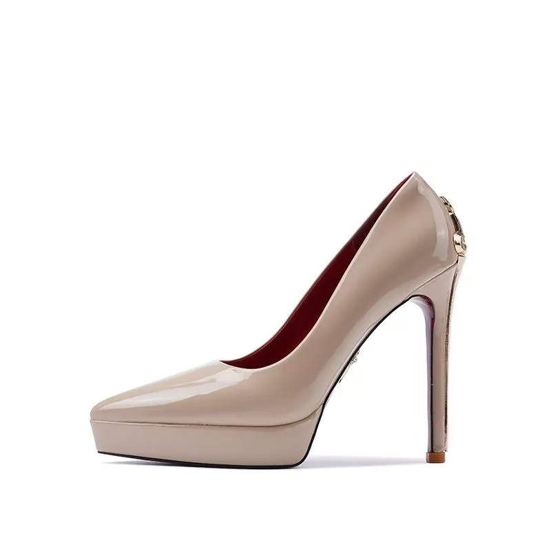 Scarpe Donna Tacco 12 Cm Plateau A Punta In Sintetico Lucido A7VMI
