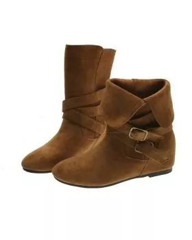 Stivaletti donna beige effetto camoscio con doppia fibbia laterale e tacco medio