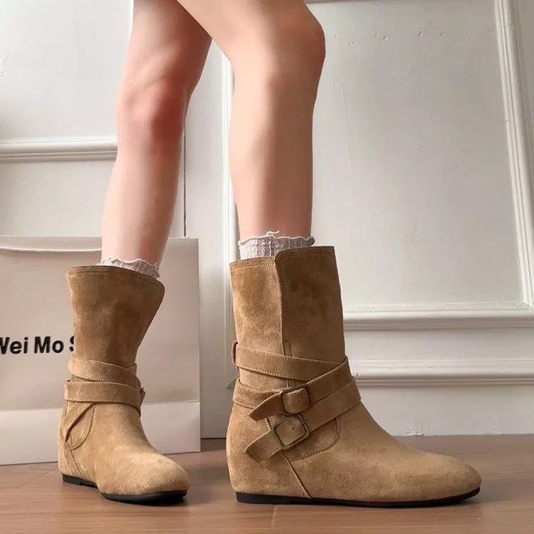 Stivaletti Donna Invernali Camoscio Sintetico Tacco Medio 4 cm OYDC7