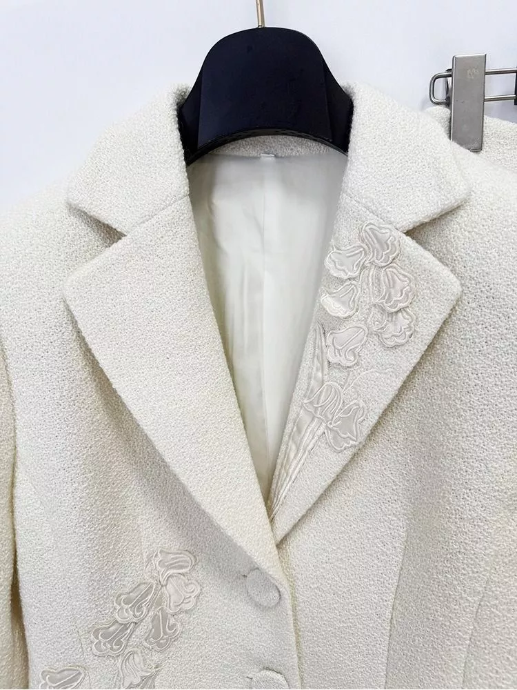 Tailleur Donna Albicocca Maniche Lunghe Con Ricami Floreali KXZ1A